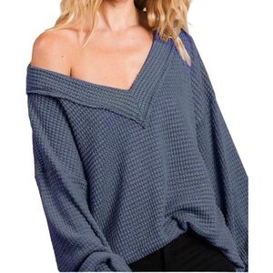 Navy Waffle Knit Top